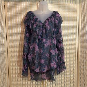 Victoria's Secret Vintage Gold Label Sheer Floral Paisley Peasant Blouse M/L